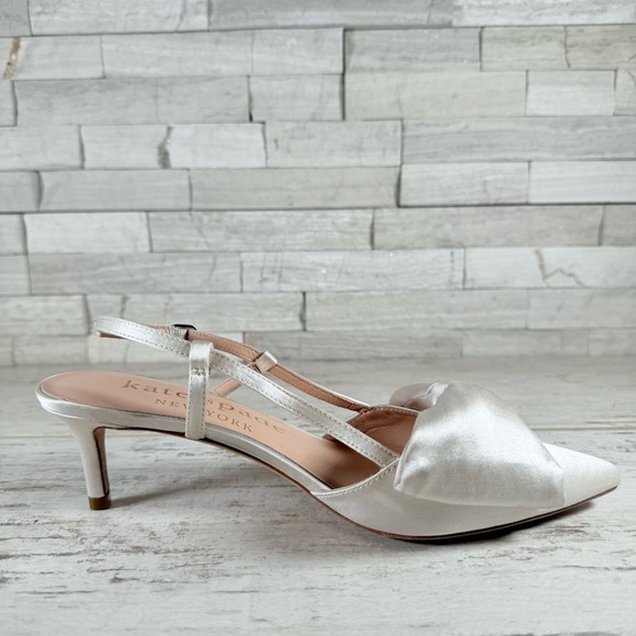 Kate Spade New York Ivory Marseille Bow Satin Slingback Pump Size 7.5 New - Picture 9 of 15
